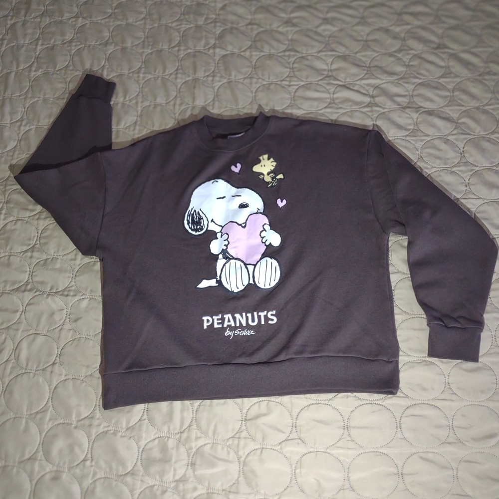 Peanuts Snoopy & Woodstock Brown Hearts Crewneck Sweatshirt Lounge